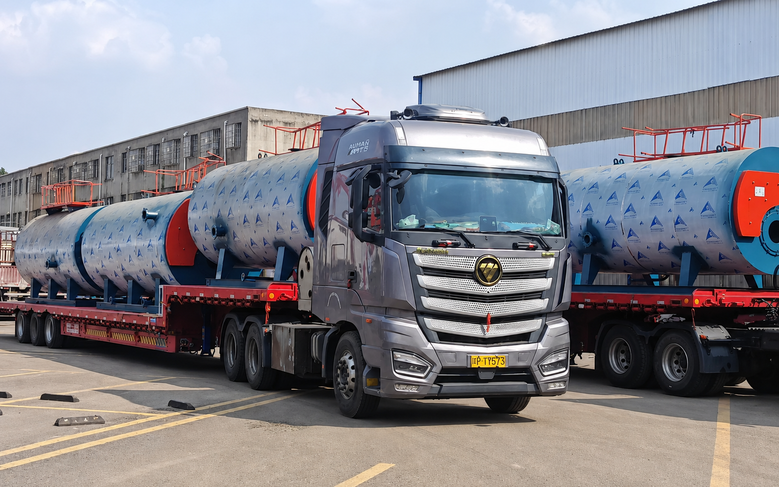 Multiple JINHONG WNS gas and oil steam boilers prepared for batch delivery