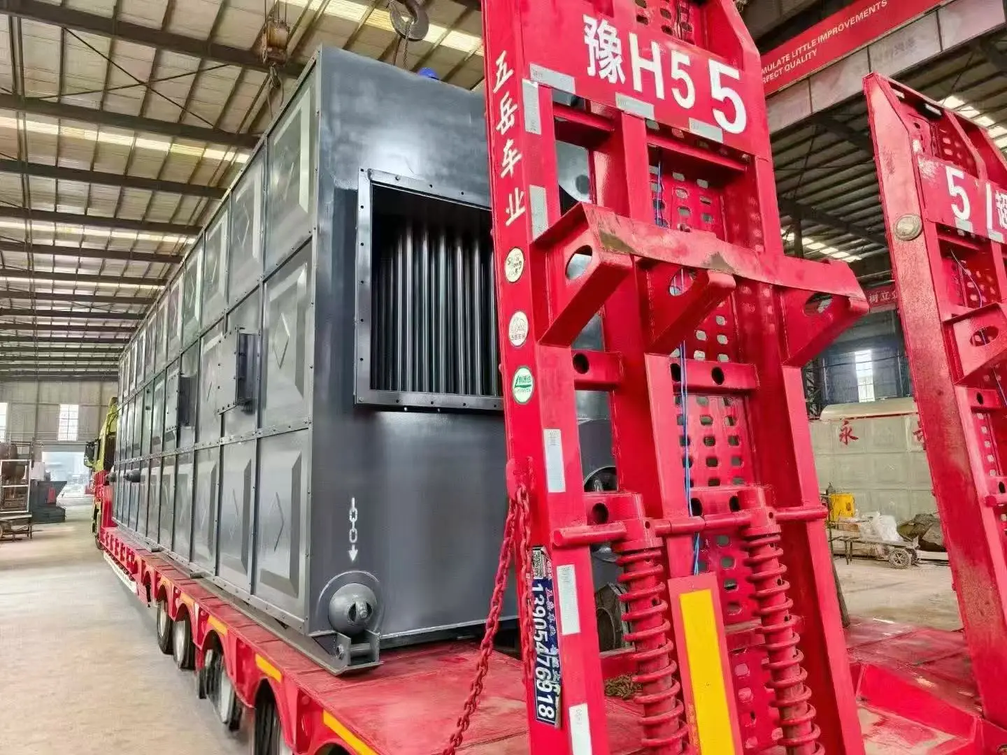 Full side view of 20 TPH industrial boiler prepared for delivery to Bangladesh