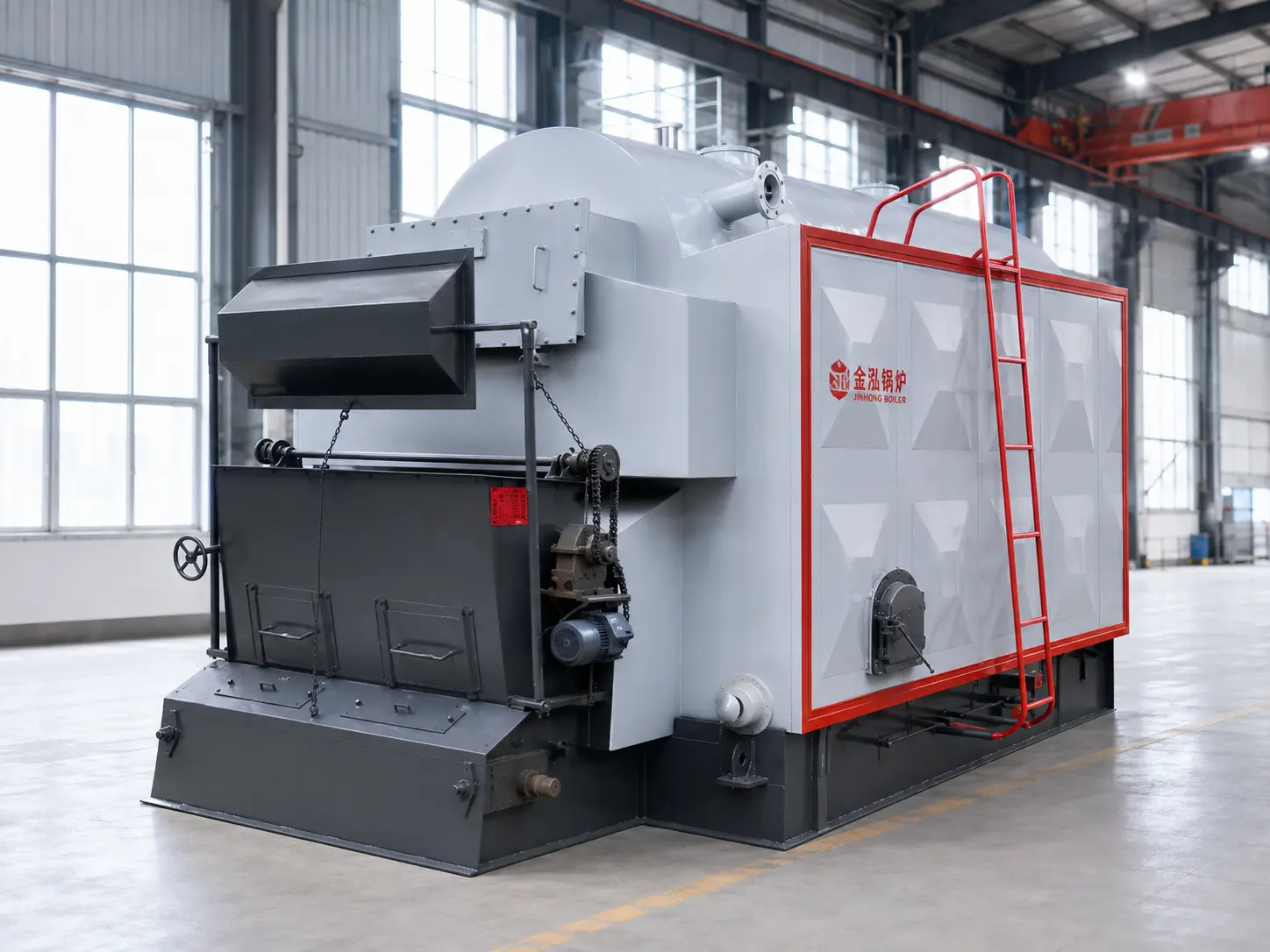 JINHONG CDZL horizontal chain-grate biomass atmospheric hot water boiler in a clean industrial workshop