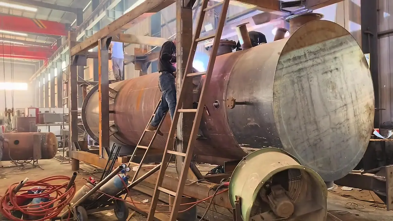 Horizontal boiler shell manufacturing in a JINHONG production workshop