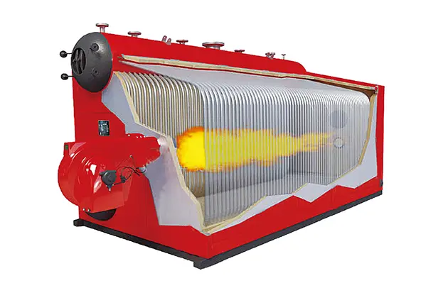 Cutaway view of an industrial water tube boiler heat-transfer structure
