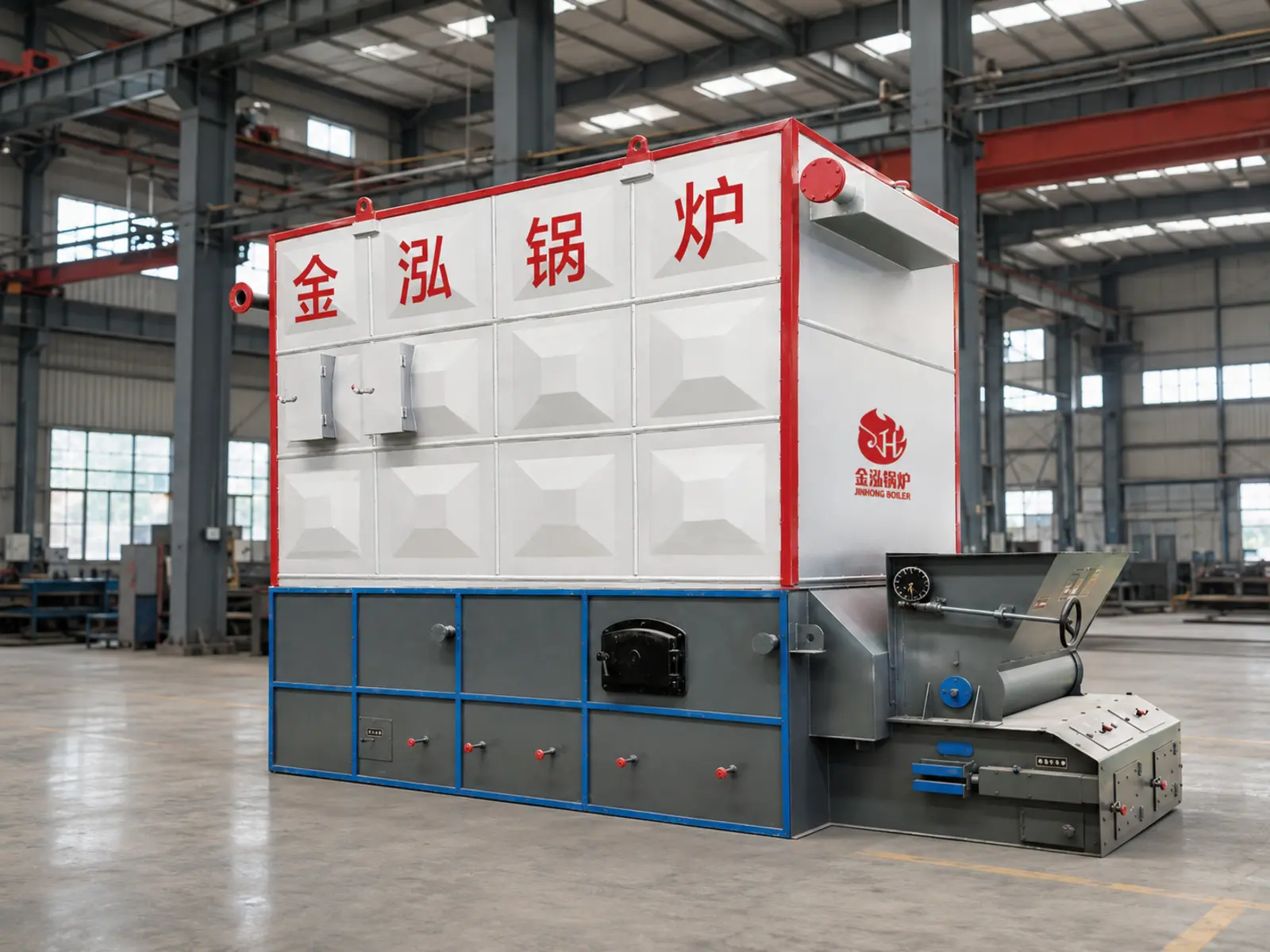 JINHONG YLW horizontal chain-grate biomass thermal oil heater in an industrial workshop