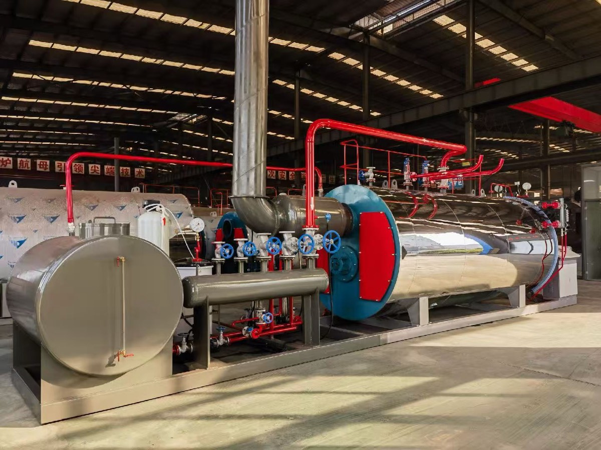 Skid-mounted industrial boiler with connected vessels and pipework
