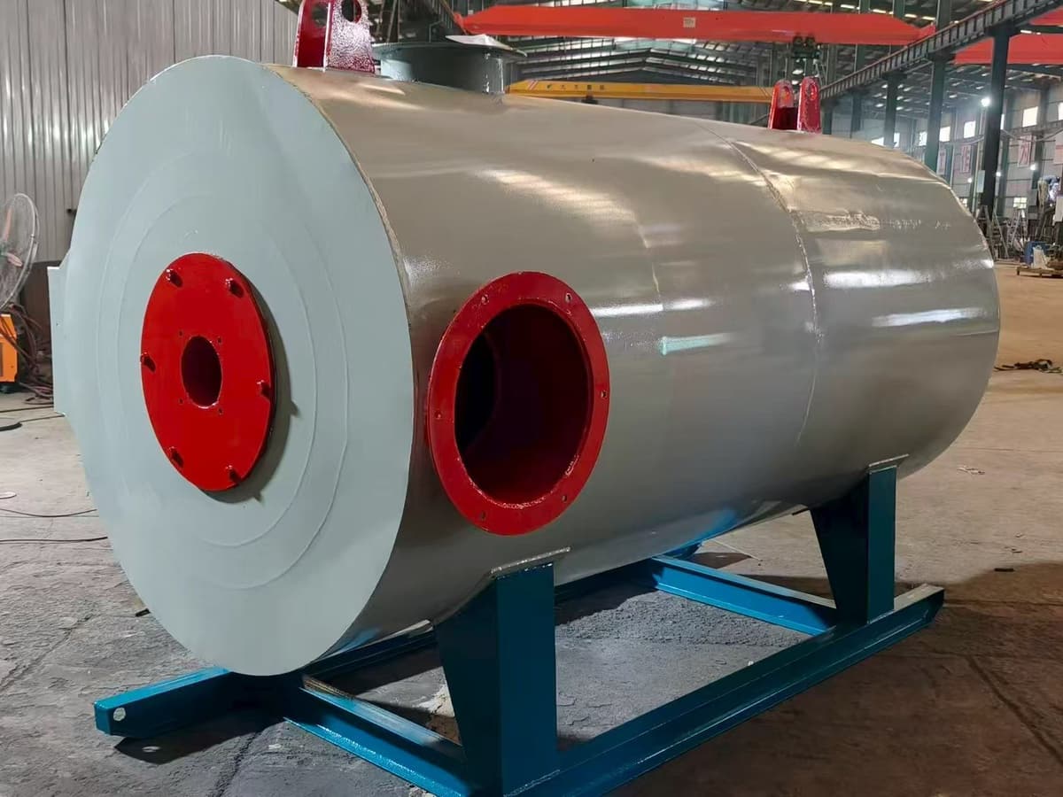 JINHONG boiler shell during factory fabrication with inspection and maintenance access visible