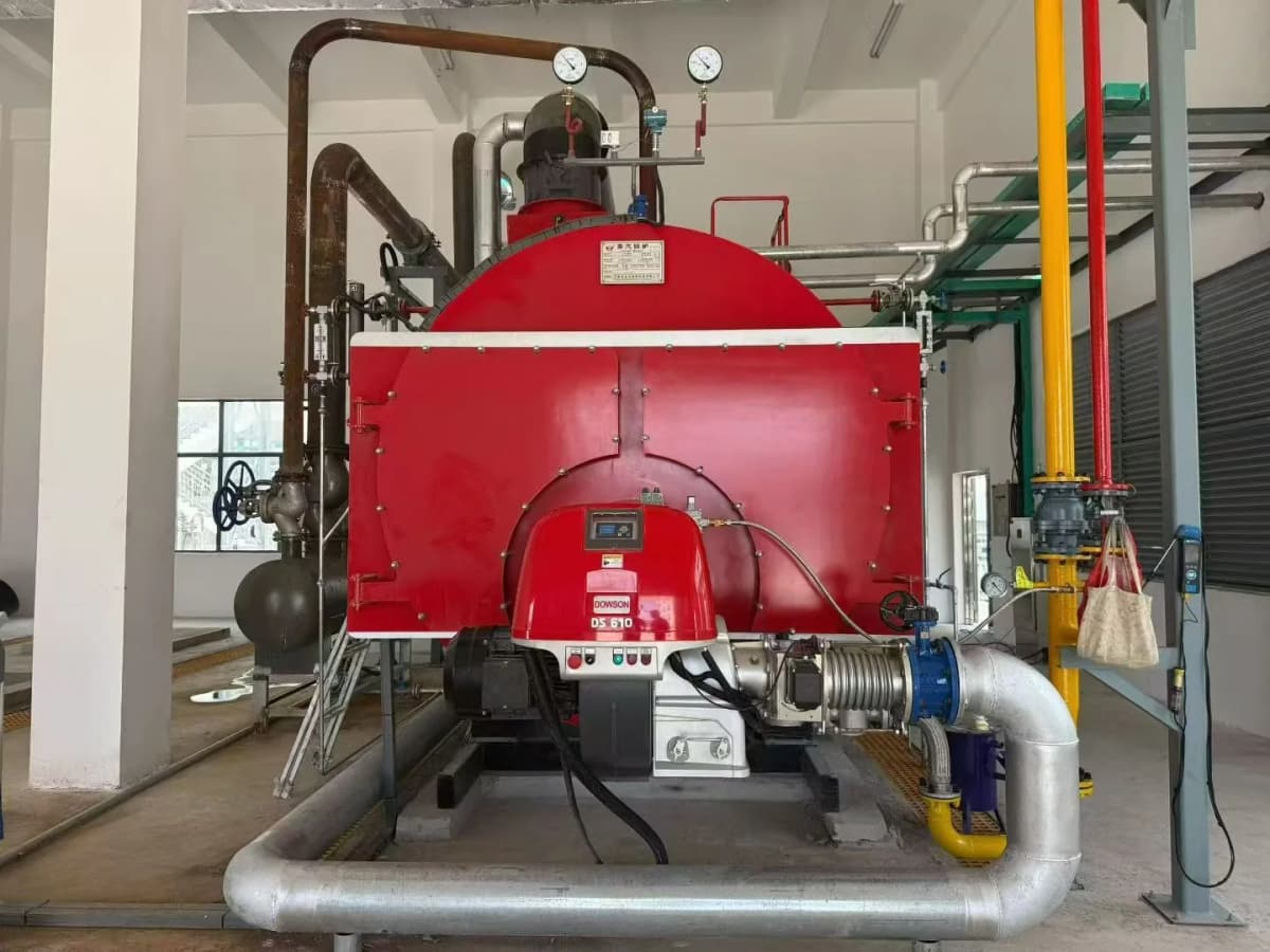 Burner-side view of JINHONG WNS6-1.25-Q low-NOx natural-gas steam boiler in Egypt